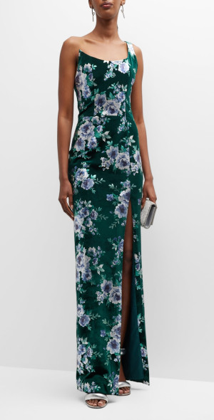Black Halo - Spice One-Shoulder Floral-Print Velvet Gown