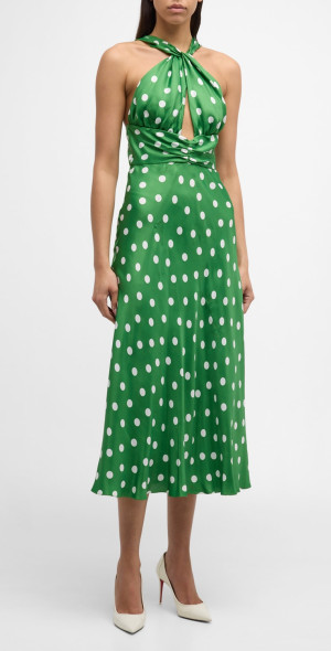 Carolina Herrera Polka Dot Keyhole Twisted Halter Dress