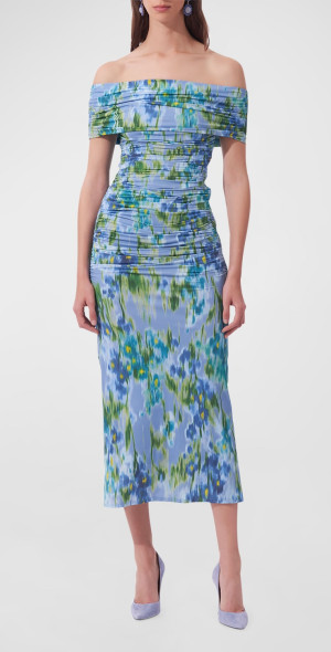carolina herrera ruched off the shoulder midi dress Carolina Herrera Ruched Plunging Off-Shoulder Velvet Midi Dress, Black, Women's, 4, Cocktail & Party Wedding Guest Dresses Off-The-Shoulder Dresses