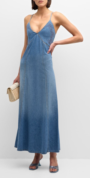 chloe denim maxi dress Chloe Distressed Denim Dress  Maya Lee Boutique