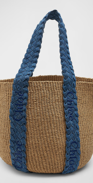 Chloe - x Mifuko Woody Large Basket Bag with Braided Denim Handles