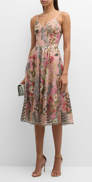 Dress the Population Black Label - Maren Sequin Floral-Embroidered Midi Dress Dress the Population Black Label - Maren Sequin Floral-Embroidered Midi Dress