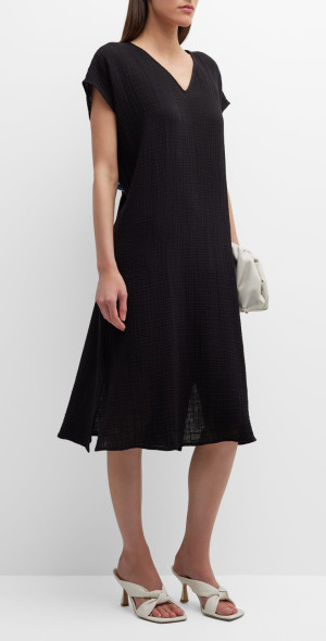 Eileen Fisher - Short-Sleeve Organic Cotton Gauze Midi Dress