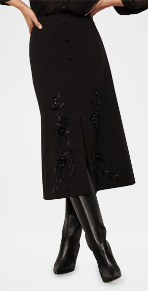 Figue - Ophelia Crystal Embroidered Slit Midi Skirt