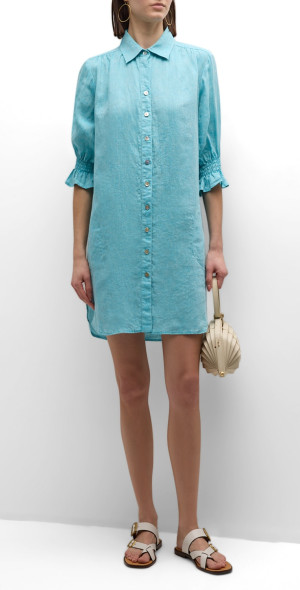 white cotton linen dresses Cut-Out Linen Dress TAHITI in White