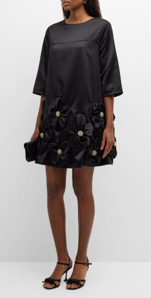 Frances Valentine Edie Beaded Floral Applique Mini Dress