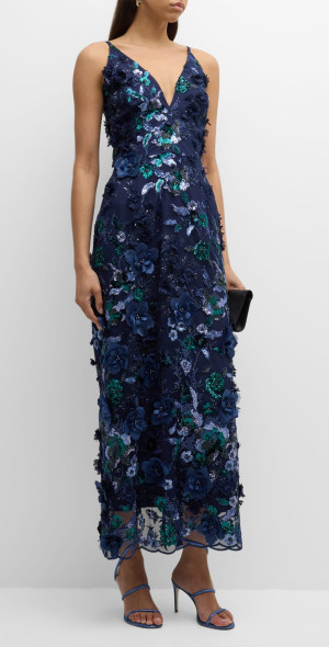 HELSI - Nora Deep V-Neck Sequin & Applique Midi Dress