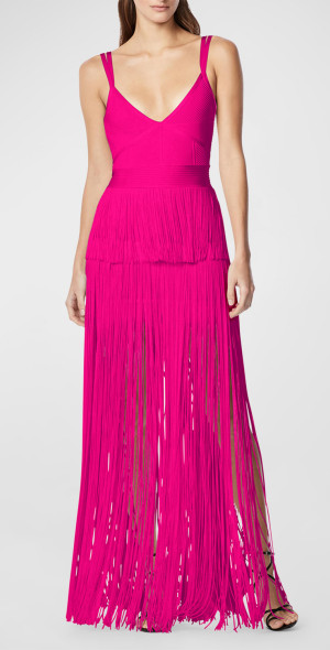 Herve Leger - Tiered-Fringe Corset Ottoman Gown