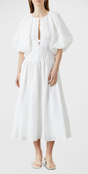 JOSLIN - Ivana Pintuck Cutout Linen Midi Dress JOSLIN - Ivana Pintuck Cutout Linen Midi Dress