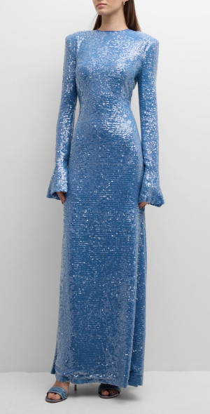 lapointe sequin dress LaPointe Women's Sequin Viscose Cowlneck Midi-Dress - Soft Blue