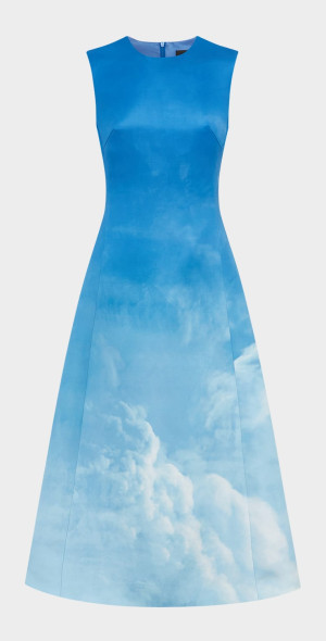 LEO LIN - Cleo Sleeveless Cloud-Print Midi Dress