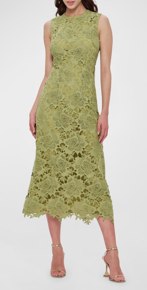 knee length dresses for ladies Tulle and Floral Lace Sleeveless A-Line Midi Dress Red / FR 32 main image 1