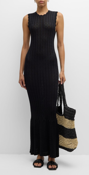 Loulou Studio Crochet Knit Maxi Dress with Scalloped Trim