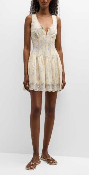 LoveShackFancy - Ceronne Sleeveless Embroidered Floral Lace Mini Dress