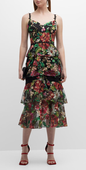 green emerald velvet dress Embroidered Fringe Midi Dress