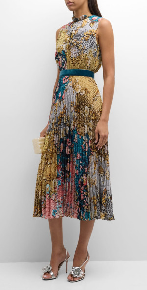 Mary Katrantzou - Hollie Floral Animal-Print Pleated Sleeveless Midi Dress