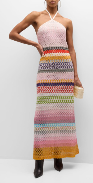 Missoni Multicolor Open-Knit Halter Maxi Dress