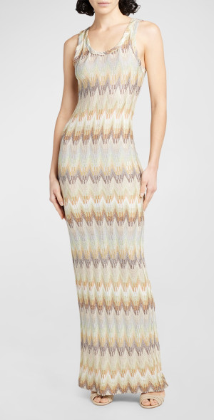 fitted lace wedding dress Chevron Print Accent Colorblock Scoop Back Knit Maxi Dress