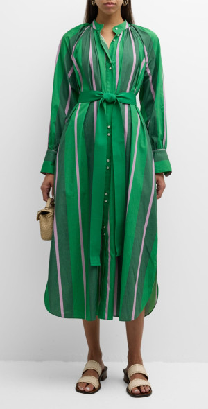 Oroton - Calypso Striped Raglan-Sleeve Midi Shirtdress