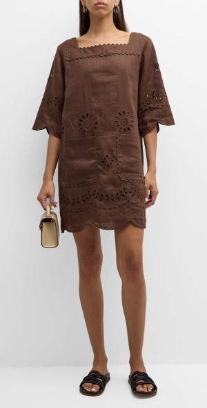 Oroton - Scalloped Eyelet-Embroidered Shift Mini Dress