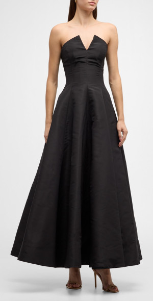 Oscar de la Renta - Strapless Fit-&-Flare Tea-Length Faille Gown