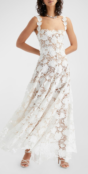 Oscar de la Renta - Water Lily Guipure Lace Maxi Dress
