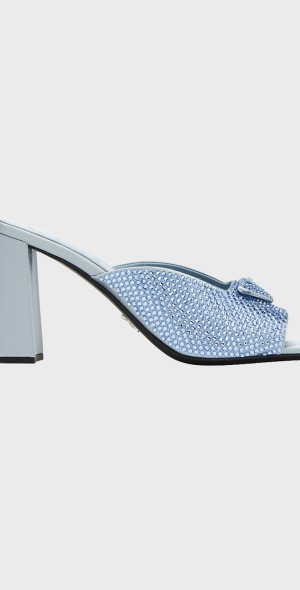 Prada - Crystal Silk Logo Mule Sandals