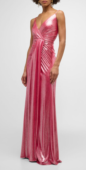 Ramy Brook - Kade Draped Metallic Column Gown