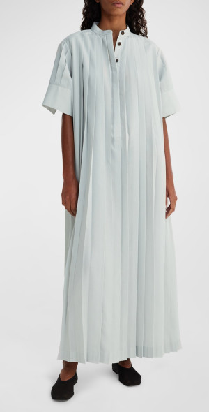 rohe pleated dress Rohe Belted Leather Detail Pleated Maxi Dress In Black