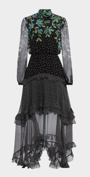Saloni - Jolie-C Floral Silk Tiered-Ruffle Midi Dress