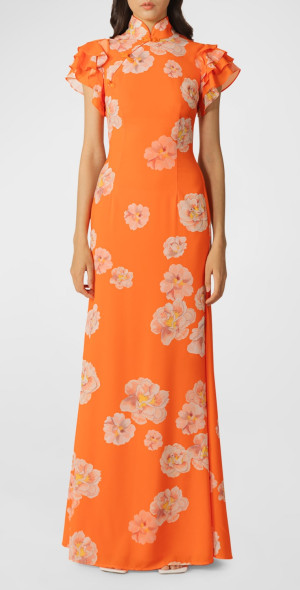 chinese dress ladies Buy Peach Mangalgiri Cotton Mandarin Collar Maxi Dress Online at  SeamsFriendly main image 1