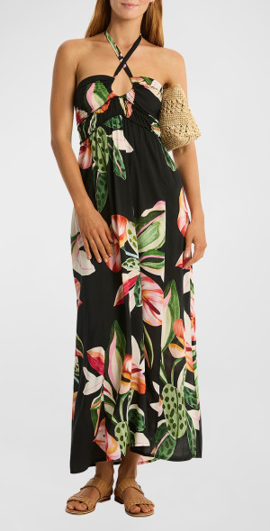 slim fit dress slacks Erika Peña Lola Bohemian Halter Maxi Dress White / O/S main image 1