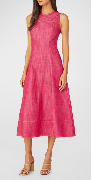 Shoshanna - Cora Sleeveless A-Line Cotton Midi Dress