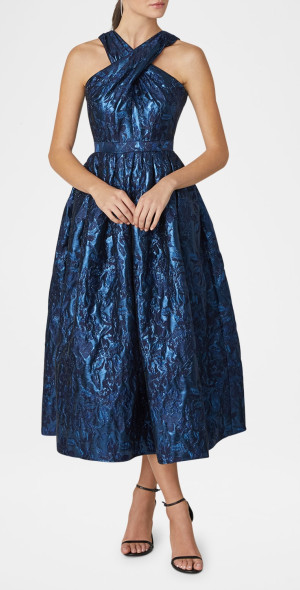 sachin and babi light blue dress Jason Wu Sculpted Metallic Jacquard Strapless Cocktail Dress