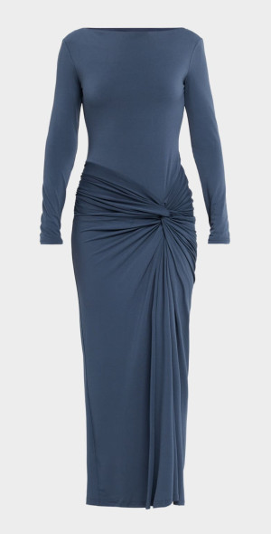 knee length dresses for ladies Twist Front Long Sleeve Midi Dress| Green & Navy