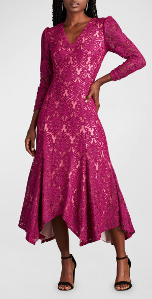 Tadashi Shoji - Handkerchief Corded Lace Midi Dress