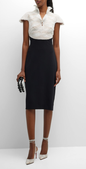 Tadashi Shoji - Two-Tone Lace Crepe Sheath Dress Tadashi Shoji - Two-Tone Lace Crepe Sheath Dress