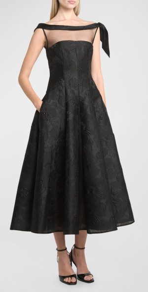 Talbot Runhof - Anemone Jacquard Illusion Midi Dress