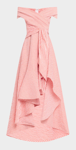 off the shoulder seersucker dress The Barbara Dress in Seersucker Check