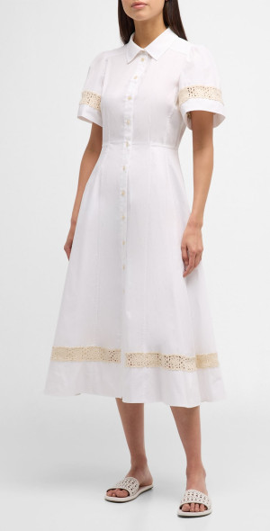 knee length dresses for ladies Crochet Trim Embroidered Midi Dress – The Hippie Shake main image 0