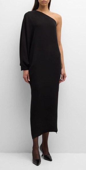 the row one shoulder dress THE ROW Bamaris One-Shoulder Draped Gown