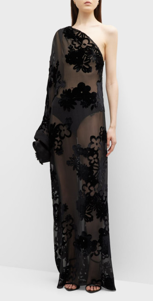 sachin and babi light blue dress Gucci Floral Appliqué Evening Dress in Black main image 0
