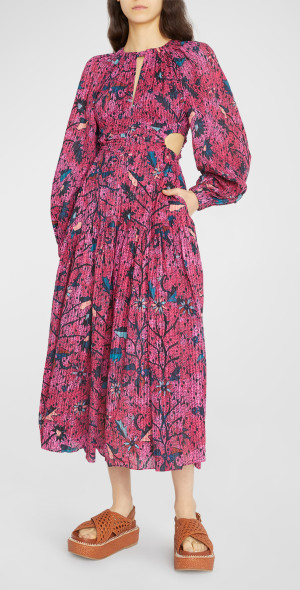 ulla cut out midi dress Ulla Johnson Elvia Ruffle Sleeve Midi Dress in Claret