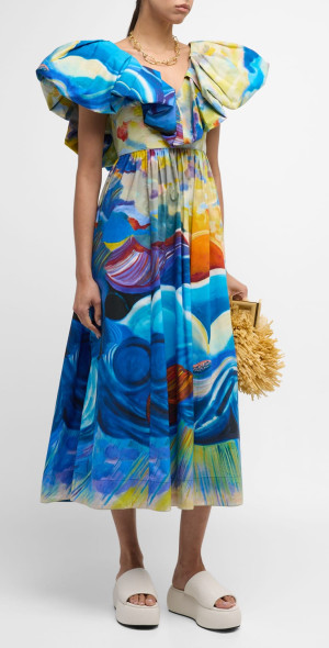 ulla johnson gathered printed cotton-poplin midi dress Paloma printed cotton poplin midi dress in multicoloured - Ulla Johnson