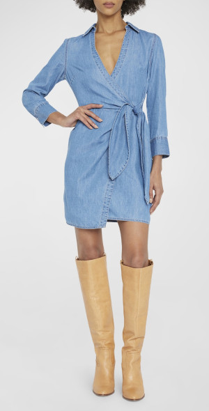 veronica beard denim wrap dress Veronica Beard Dunn Denim Dress In Iceberg - 70% Off