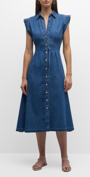 veronica beard ruben denim dress swatch:gamay the dress delivers a Formal Short Black Sparkly Sleeveless casual Color:Dark Blue-Swoosh Print