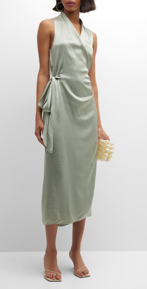 vince silk wrap dress Sleeveless Drape-Neck Silk Wrap Dress in Vince Products Women