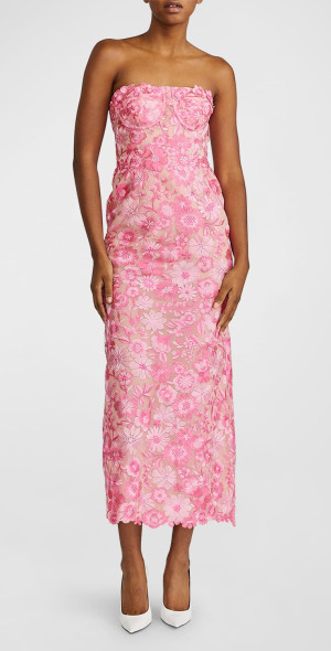 Zac Posen - Strapless Floral Embroidered Midi Dress Zac Posen - Strapless Floral Embroidered Midi Dress