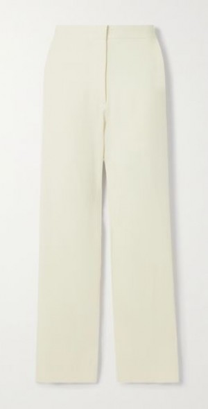 Stretch Deco Crepe Straight-Leg Pants, Limestone