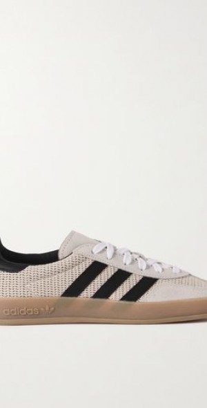ADIDAS ORIGINALS - Gazelle Indoor suede, grosgrain and leather-trimmed  raffia sneakers
